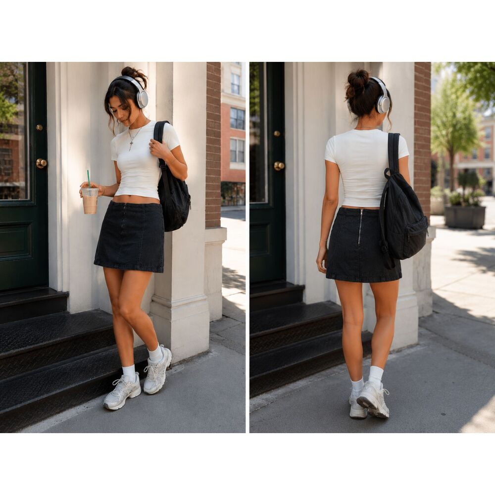 Urban Outfitters Black Stretch Denim Mini Skirt Size 8 | Zip Back | EUC